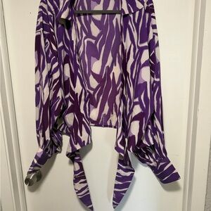 Boohoo Purple and White Abstract Print Draped Cardigan
